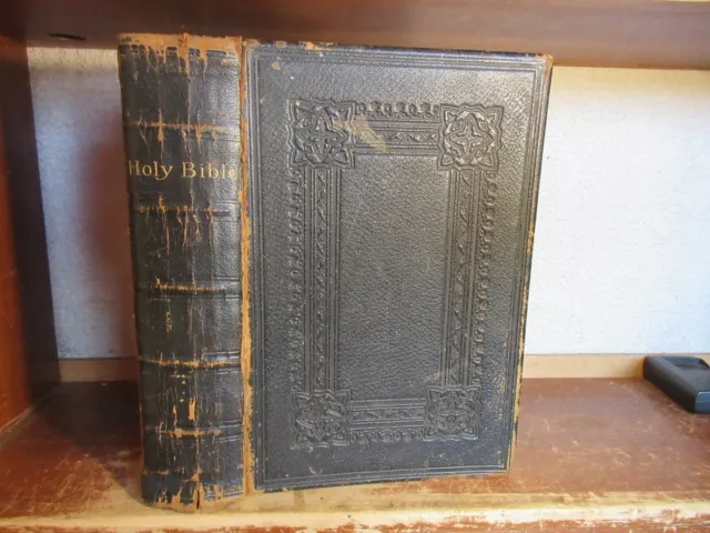 Antique THE HOLY BIBLE Leather Book 1878 OLD NEW TESTAMENTS FINE BINDING JESUS +