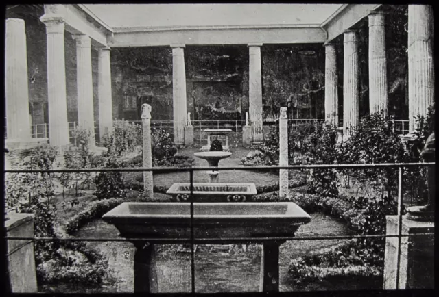 Glas magische Laterne Rutsche POMPEII GÄRDENS OF HOUSE C1910 FOTO ITALIEN