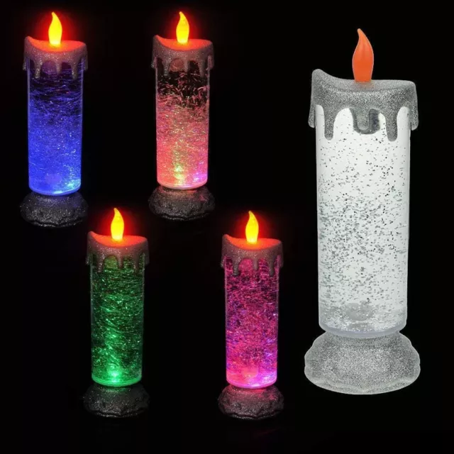Colour Changing Flickering Flameless Glitter 3 LED Christmas Candle Swirl NEW
