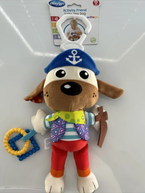 PlayGro Activity Friend Salty Sea Dog Puppy Pirate Rattle Teether Clip On Lovey