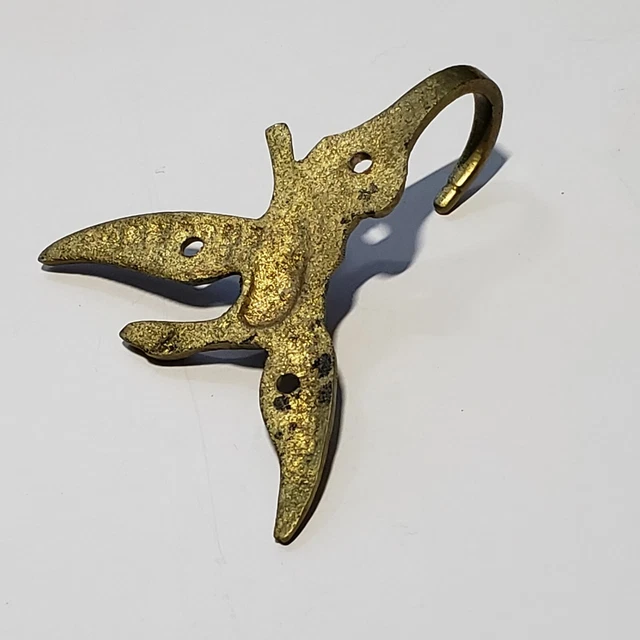 ANTIQUE Vintage Brass EAGLE Coat Hat Clothes HOOK Decor Long Neck 3