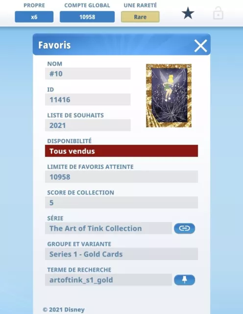 Topps Disney Collect #10 The Art Of Tink Gold 2021 Digital Card Tinker bell 3