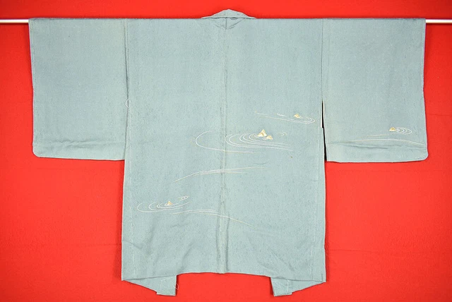 Vintage Japanese Kimono Silk Antique BORO Black HAORI Kusakizome Woven/B780/490
