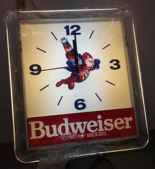 rare NOS budman white rectangular clock 19x17 “ works w/ screws mint In Box