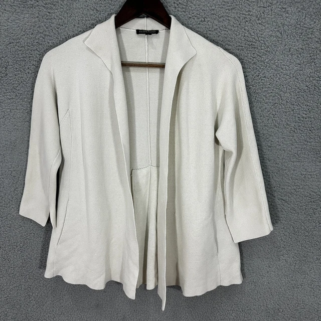Eileen Fisher sweater womens XS ivory cardigan open front silk cotton lagenlook