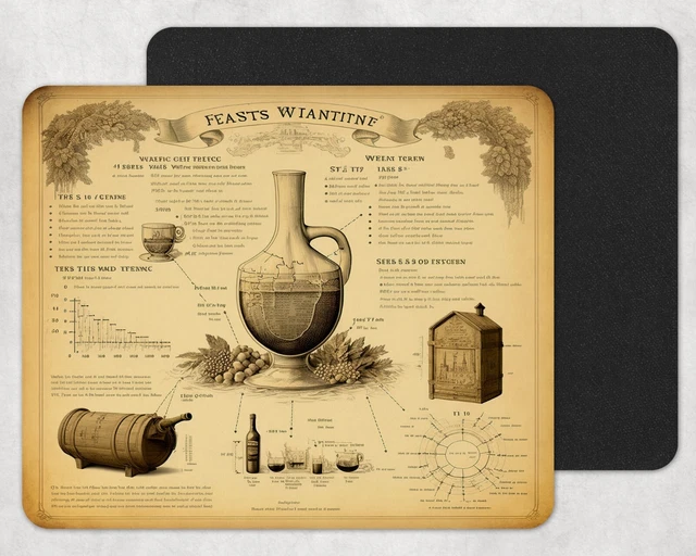 Vintage Wine Print Neoprene Mouse Pad Mat