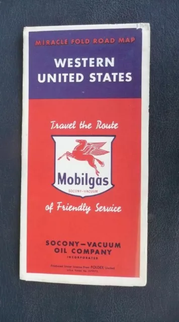 1952 Western United States   road map Socony Vacuum  gas oil Mobil route 66