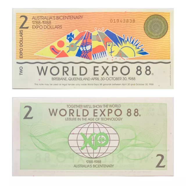 World Expo - Brisbane 1988 Australia 2 Old Dollars Australian Bicentennial A-Unc