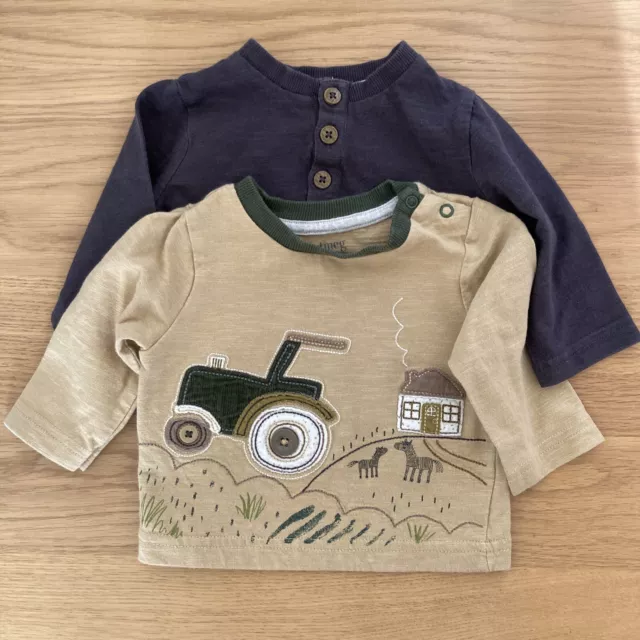 2 X Baby Boys Long Sleeve Tops Age 0- 3 Months Tshirt From Nutmeg  Tractor