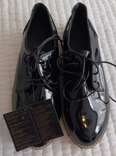 Black Patent Leather Oxford Loafers, Size 9, FOREVER 21