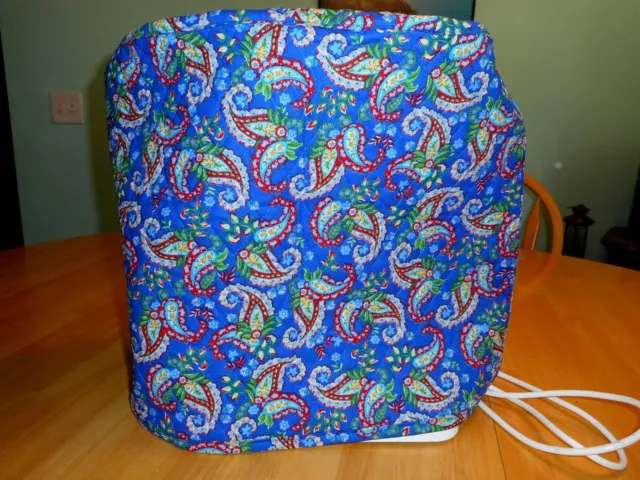 Quilted mixer cover reversible, blue, red, green paisley print/yellow & blue