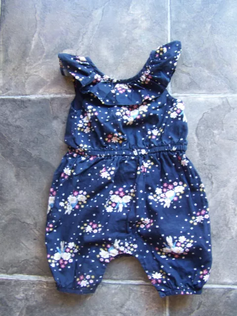 BNWNT Baby Girl's Peter Rabbit Navy Floral Frilly Romper One-Piece Size 000