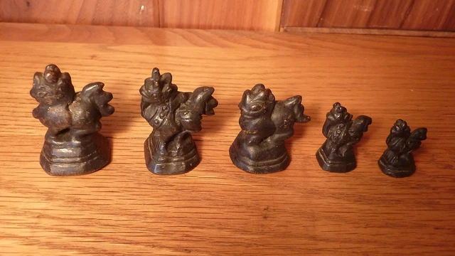 Vintage Burmese Solid Bronze Opium Scale Weight - Set Hintha Bird Figurine-5Pcs 7