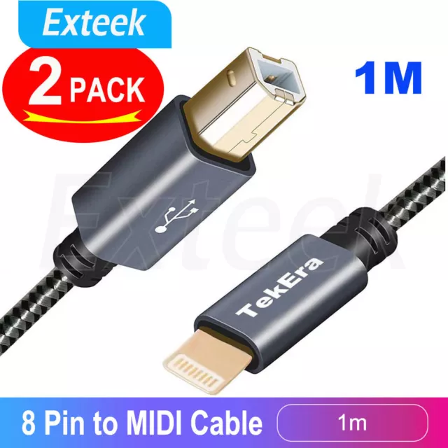 2X USB Type B to 8Pin iPhone Midi Cable For Electronic Music Instrument Keyboard