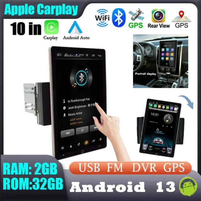 10in 2Din Apple Carplay Stereo FM Radio 32GB Android13 GPS Navigation BT WIFI HD
