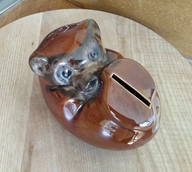 Goebel Pottery Curled Up Brown Baby Bear Cub Money Box