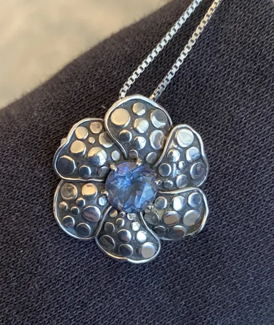 JOHN HARDY Sterling Silver Flower Blue Topaz Ayu Dot 18" Necklace -RARE