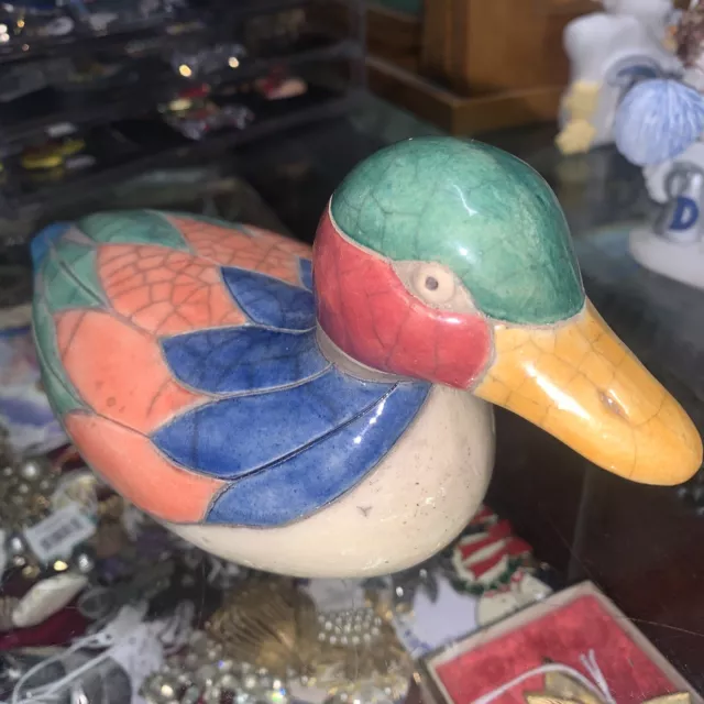 Vintage Handmade In South Africa Ceramic Duck Figurine Hand Painted