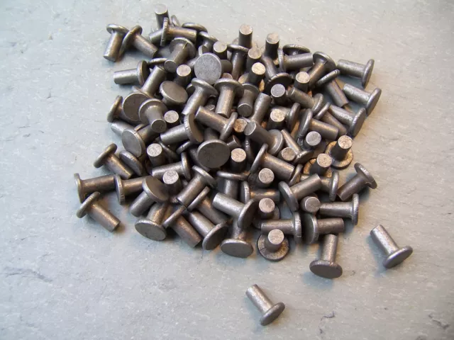 Solid Steel FLAT head tinner rivet 3/16 X 3/8  Made USA 100 pk.