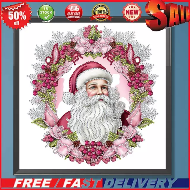 5D DIY Partial Special Shaped Drill Diamond Painting Pink Santa Kit Decor30x30cm