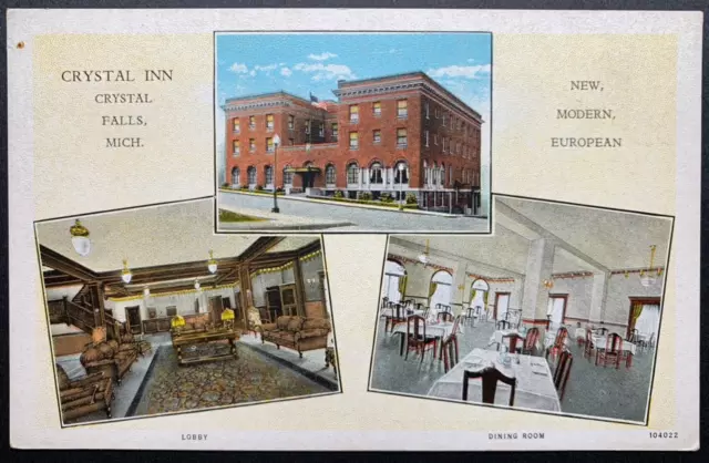 Multi-View Postcard Crystal Falls MI - Crystal Inn