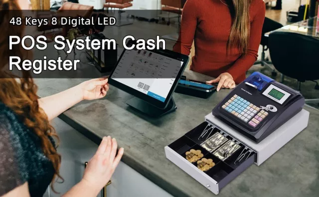 Electronic Cash Register Pos System, 48 Keys W/Drawer Supermarket Bar Retail Sho