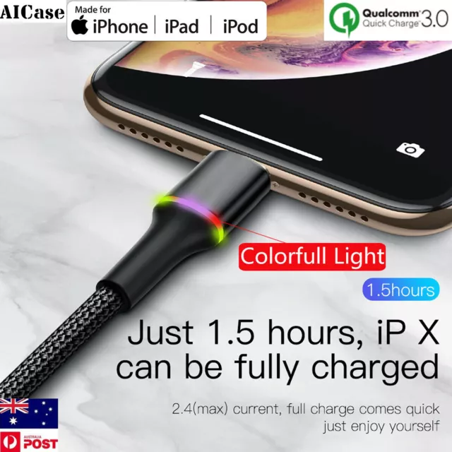 Colorful LED Fast Charging Cable Charger for iPhone 12 11 XS Max XR 8 7 6s Plus