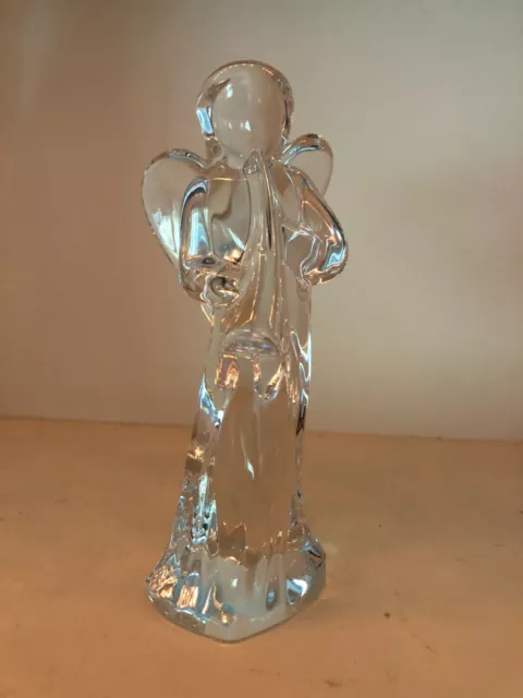 Signed Baccarat Clear Crystal Angel w/Trumpet Horn Figurine 6” with box Perfect
