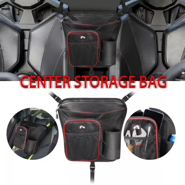 UTV Seat Storage Bag Center Organizer Drink Holder Mesh Pocket Can-Am Maverick