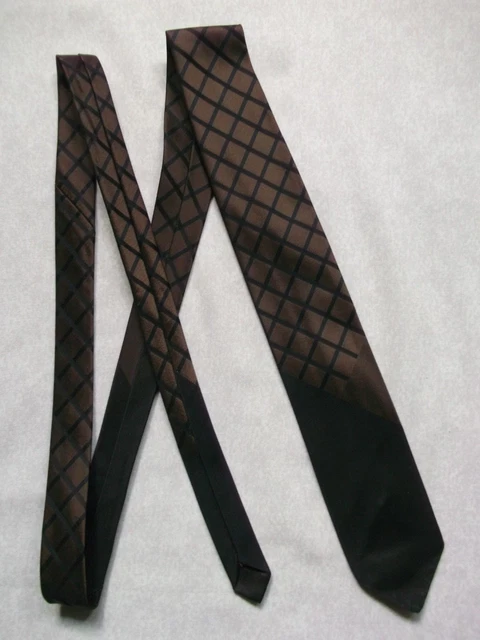 Tie Necktie Vintage Retro Mens TREVIRA TWO TONE Black Brown Checked