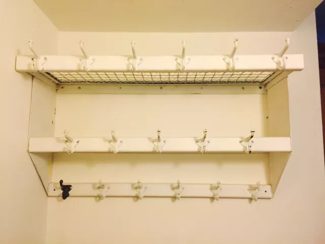 Vintage Industrial Steel 17 Coat Hat Rack Hook Wall Hanging Shelf Midcentury