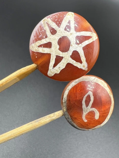 South East Asian Burmese Pyu Pagan Old Antique Etched Painted Agate Stone Beads