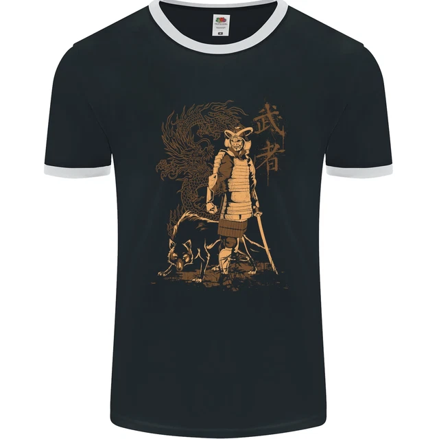 T-shirt lottatore da uomo Dragon Warrior Wolf Dragon MMA Samurai fotoL