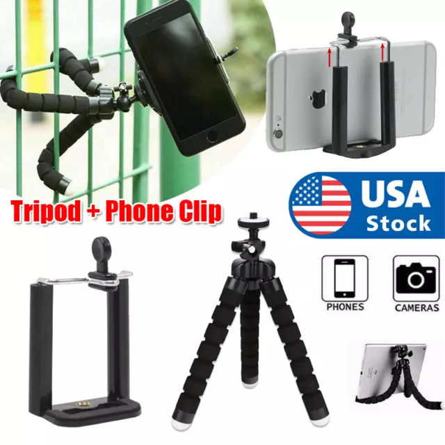 Adjustable Cell Phone Clip Flexible Octopus Tripod Bracket Stand Mount Holder US