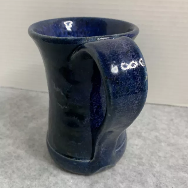 Large Pottery Stoneware Blue Glazed Mug Signed 6x4