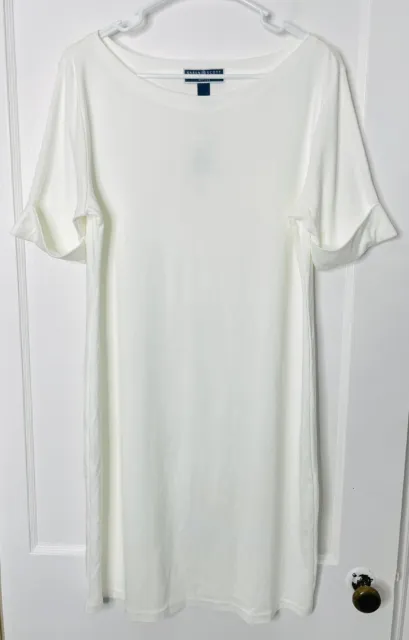 Karen Scott Shirt Dress Womens Sz PL 100% Cotton Ivory Stretch Rolled Sleeve NWT