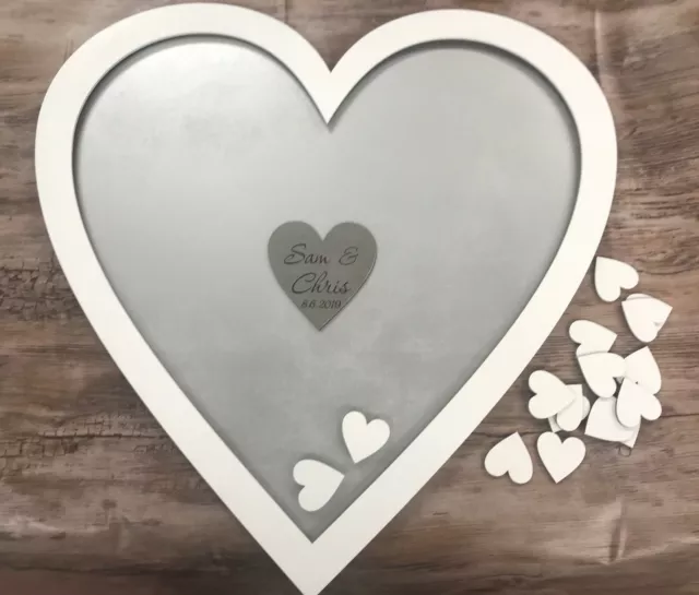 Personalised white silver heart wedding guest book drop box wooden keepsake gift