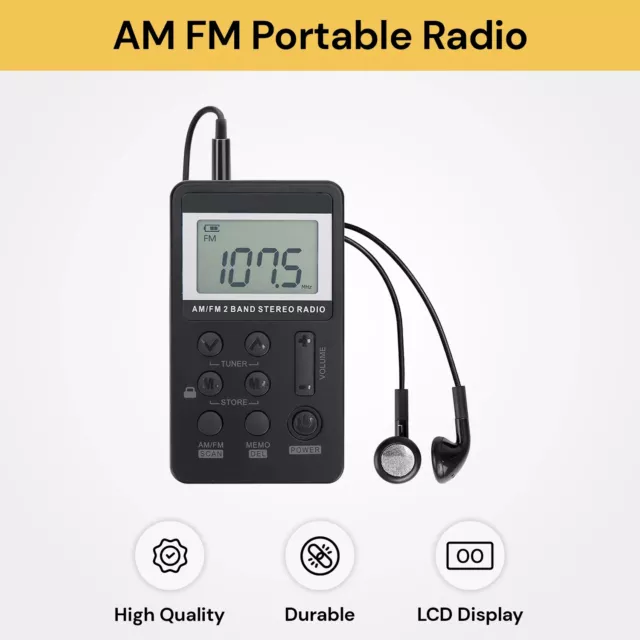 Mini Radio Pocket Receiver Portable FM/AM 2 Band Digital LCD Stereo Earphone Set 2