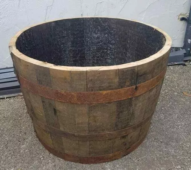 Genuine Oak Half Whisky Barrel Planter Wooden Garden Planter Storage Scottish!