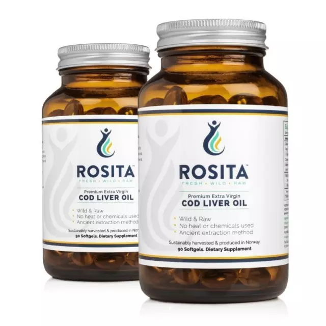 Rosita Extra-Virgin Cod Liver Oil 90 Capsules x2 Softgels Norwegian Purest Avail