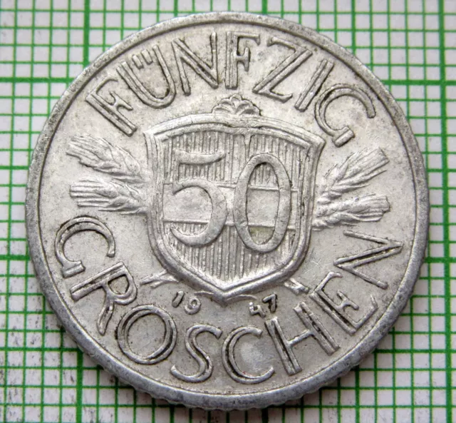 Austria 1947 50 Groschen Post-Wwii Aluminium
