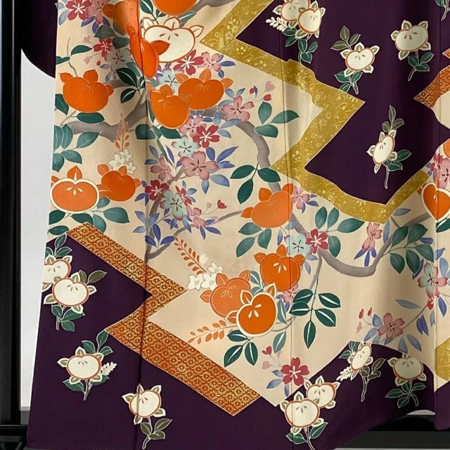 JAPANESE KIMONO FURISODE LONG SLEEVES LADIES WOVEN SILK 100% EMBROIDERY 158.5cm 2