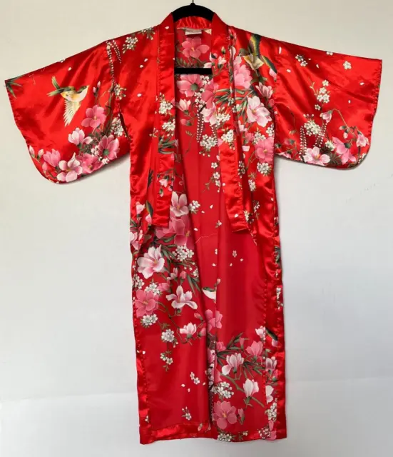 Japanese Kimono Robe Floral Yukata Red Girls w Belt Made in Japan
