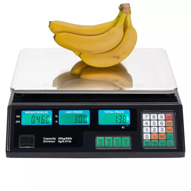 40kg/5g Digital Price Computing Retail Weight Scale Shop Commercial Market Black