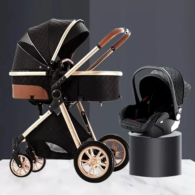 Poussette 3 en 1 Combiné Bébé Nouveau Né Siège Auto Nacelle Landau Cadre Alu 2