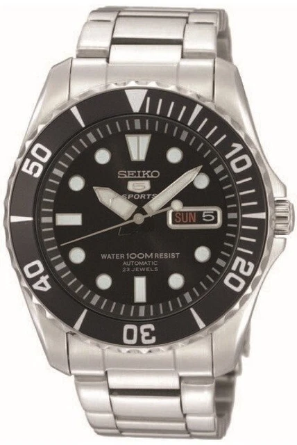 Seiko 5 Sports ‘Sea Urchin’ Auto Black Dial Steel Bracelet Mens Watch SNZF17K1