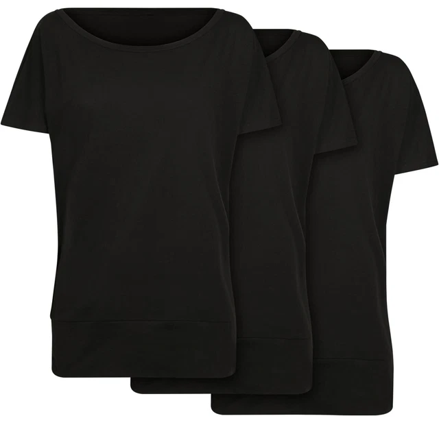 Build your Brand Femmes Chauve-Souris T-Shirt 3-Pack Chemise Haut Basic Brillant