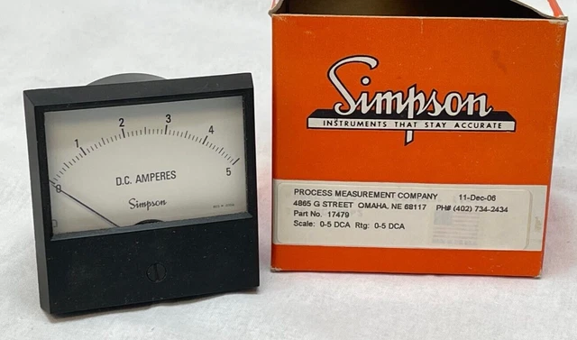 SIMPSON ANALOG AMP METER SCALE 0-5 DCA PN 17479 (3 Avail)  NIB