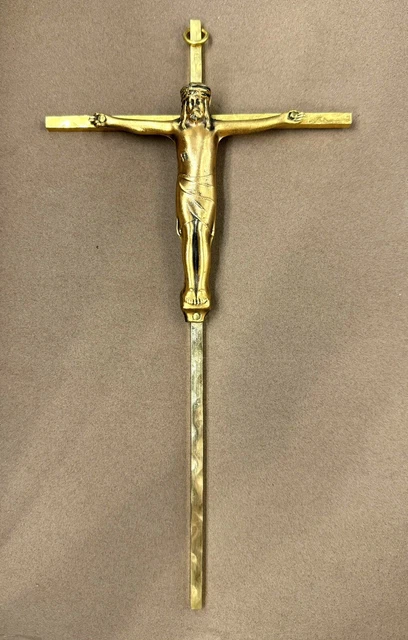 Vintage Brass Metal Crucifix Cross Jesus Christ INRI Religious Wall Hanging #2