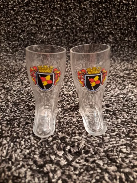 Wurzburg Germany Shot Glasses - Boot-Shaped German Town Crest Glass Souvenirs